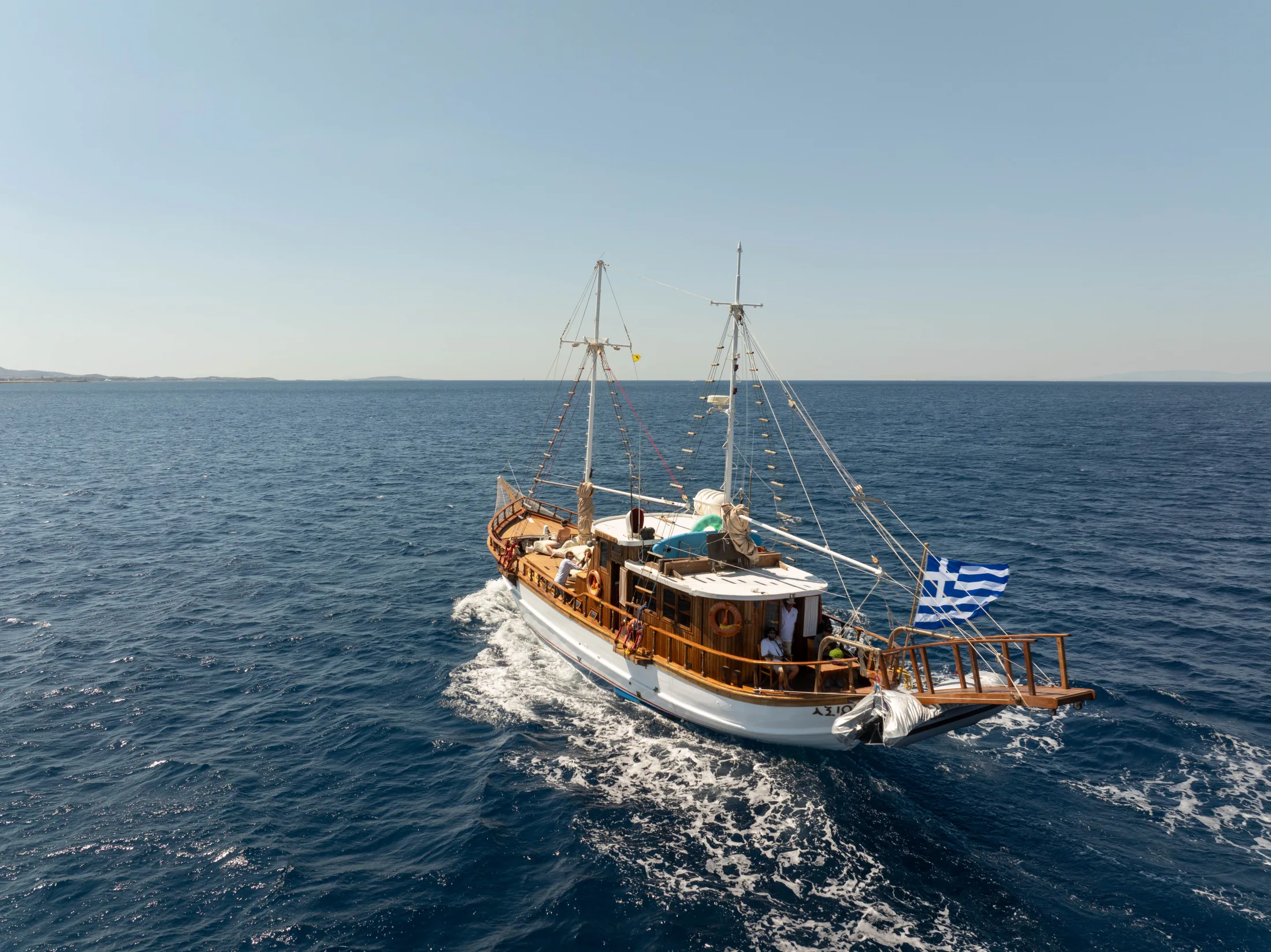 Wooden deck details during a private half-day cruise