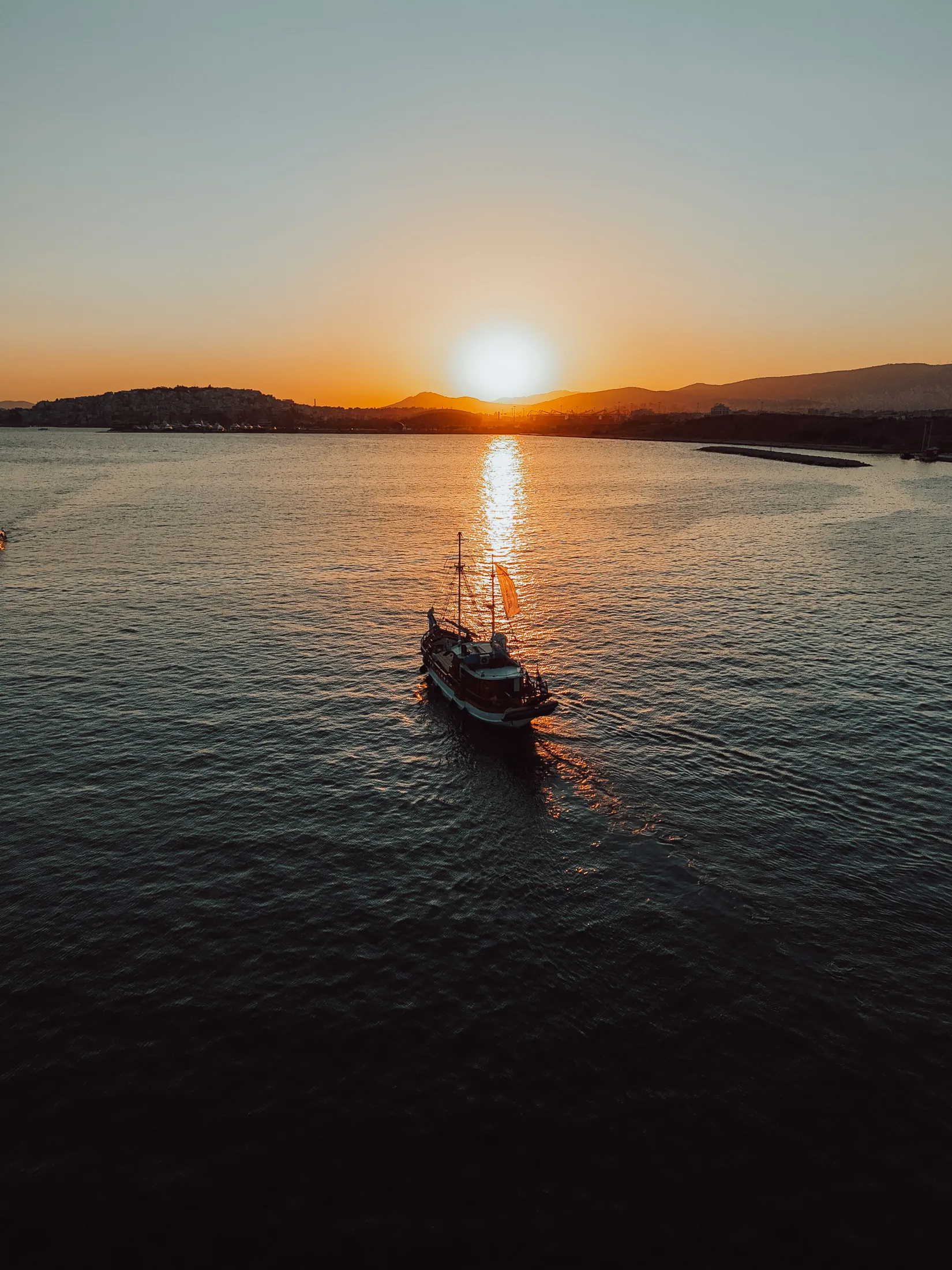 Aerial view during a sunset cruise near Athens